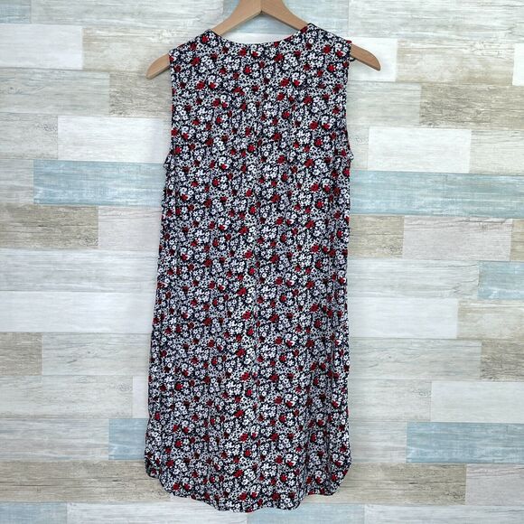 Beach Lunch Lounge Tassel Split Neck Tank Dress Blue Floral Casual Womens Small - Picture 3 of 6